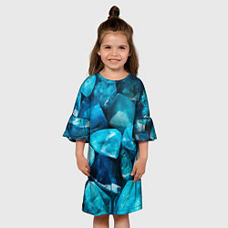 Платье клеш для девочки Аквамарин камни минералы крупный план, цвет: 3D-принт — фото 2