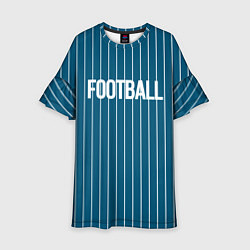 Платье клеш для девочки Синий с белым полосатый узор с надписью футбол, цвет: 3D-принт