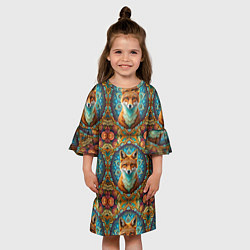 Платье клеш для девочки Лисицы и объемные узоры, цвет: 3D-принт — фото 2
