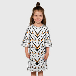 Платье клеш для девочки Чёрные и жёлтые полосы на белом фоне, цвет: 3D-принт — фото 2