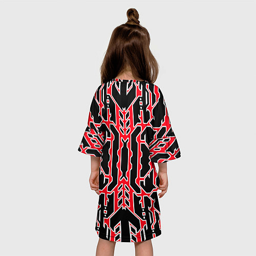 Детское платье Техно красные линии с белой обводкой на чёрном фон / 3D-принт – фото 4