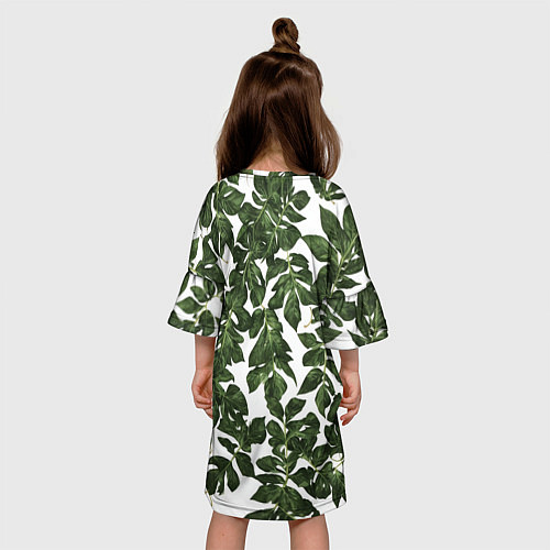 Детское платье Зеленые листочки на белом фоне / 3D-принт – фото 4
