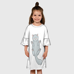 Платье клеш для девочки Серый котенок спит на спинке, цвет: 3D-принт — фото 2