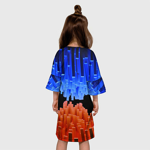 Детское платье Стягивающиеся в центре синие и оранжевые блоки / 3D-принт – фото 4
