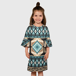 Платье клеш для девочки Этника в коричневом и синем, цвет: 3D-принт — фото 2
