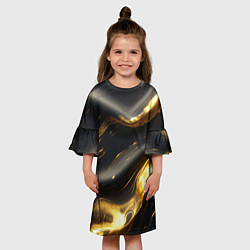 Платье клеш для девочки Черно-золотая волнистая текстура, цвет: 3D-принт — фото 2