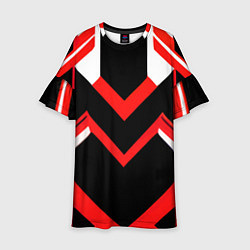Платье клеш для девочки Красно-белые полосы и чёрный фон, цвет: 3D-принт