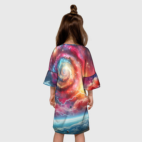 Детское платье Полёт к далёкой галактике - неоновый космос / 3D-принт – фото 4