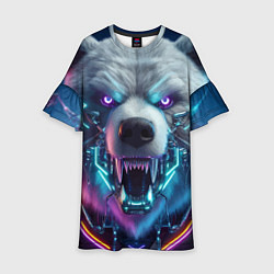 Платье клеш для девочки Cyber bear - neon glow, цвет: 3D-принт