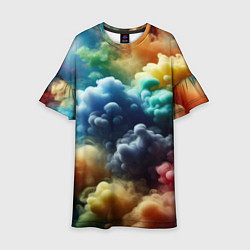 Платье клеш для девочки Яркий цветной дым, цвет: 3D-принт