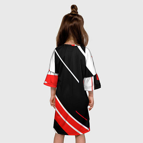 Детское платье Бело-красные полосы на чёрном фоне / 3D-принт – фото 4