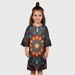 Платье клеш для девочки Симметричный орнамент - мандала узор со светящейся, цвет: 3D-принт — фото 2