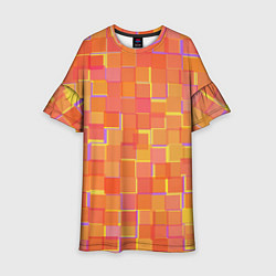 Платье клеш для девочки Россыпь оранжевых квадратов, цвет: 3D-принт