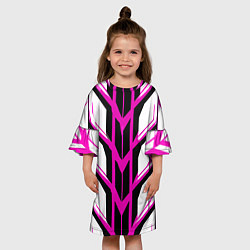 Платье клеш для девочки Чёрно-розовые полосы на белом фоне, цвет: 3D-принт — фото 2