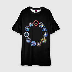 Платье клеш для девочки NASA круг логотипов, цвет: 3D-принт