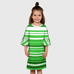 Платье клеш для девочки Бело-зелёный в полоску, цвет: 3D-принт — фото 2
