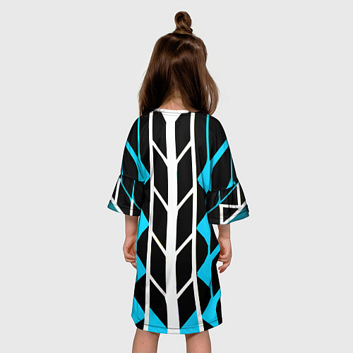 Детское платье Blue and white lines on a black background / 3D-принт – фото 4