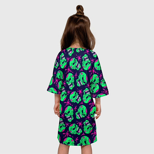 Детское платье Неоновые черепа узор / 3D-принт – фото 4