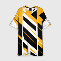 Платье клеш для девочки Black and yellow stripes on a white background, цвет: 3D-принт