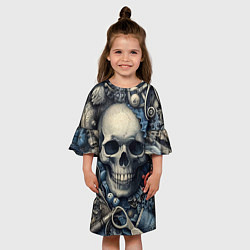 Платье клеш для девочки Стимпанк композиция с черепом - нейросеть, цвет: 3D-принт — фото 2