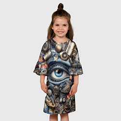 Платье клеш для девочки Стимпанк композиция с глазом - нейросеть, цвет: 3D-принт — фото 2