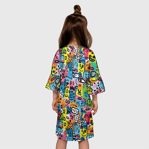 Детское платье Весёлые лица абстрактные / 3D-принт – фото 4