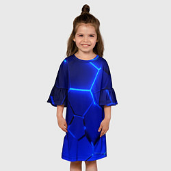 Платье клеш для девочки Текстура темных синих неоновые плиты, цвет: 3D-принт — фото 2