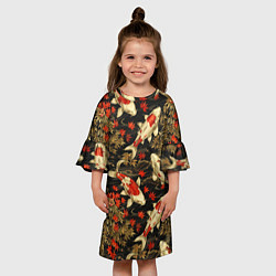 Платье клеш для девочки Карпы кои и кленовые листья, цвет: 3D-принт — фото 2