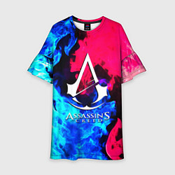 Платье клеш для девочки Assassins Creed fight fire, цвет: 3D-принт