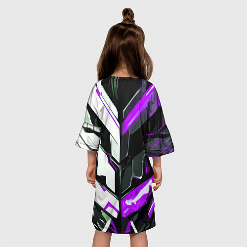 Детское платье Хаотичная фиолетово-белая абстракция на чёрном фон / 3D-принт – фото 4