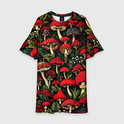 Детское платье Лесные красные грибы мухоморы - паттерн