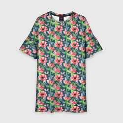 Детское платье Маки и синицы паттерн