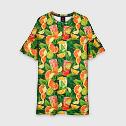 Платье клеш для девочки Летний лимонад паттерны, цвет: 3D-принт