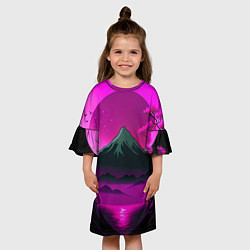 Платье клеш для девочки Темная гора в фиолетовом закате Япония, цвет: 3D-принт — фото 2