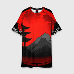 Платье клеш для девочки Гора японии на фоне заката, цвет: 3D-принт