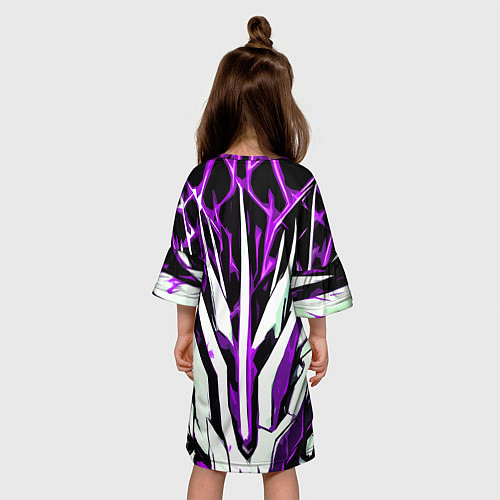 Детское платье Чёрный фон, фиолетово-белая абстракция / 3D-принт – фото 4