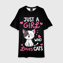 Платье клеш для девочки Just a girl - who loves cats, цвет: 3D-принт