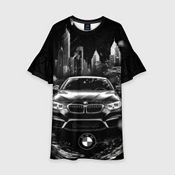 Платье клеш для девочки BMW город абстракции, цвет: 3D-принт