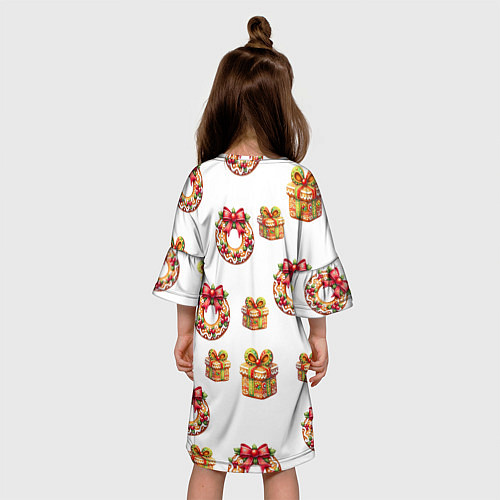Детское платье Много новогодних пончиков и подарков с бантиком и / 3D-принт – фото 4