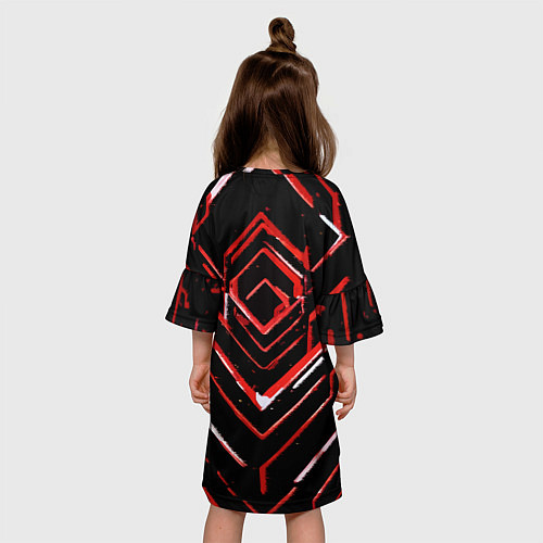 Детское платье Красные смазанные линии на чёрном фоне / 3D-принт – фото 4
