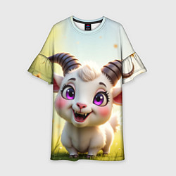 Платье клеш для девочки Козлёнок на лугу, цвет: 3D-принт