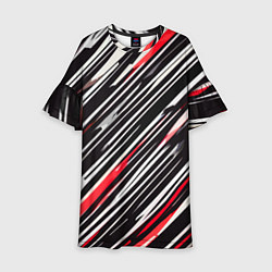 Детское платье Диагональные красно-белые полосы на чёрном фоне