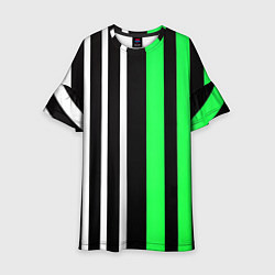 Детское платье Вертикальные полосы триколор зелёный