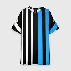 Детское платье Вертикальные полосы триколор синий