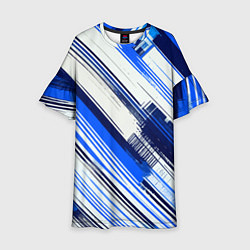 Детское платье Синие диагональные полосы на белом фоне