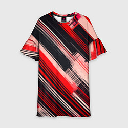 Детское платье Красные диагональные полосы на чёрном фоне