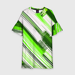 Детское платье Зелёные диагональные полосы на белом фоне