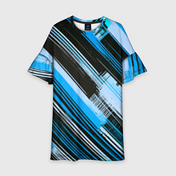 Детское платье Синие диагональные полосы на чёрном фоне