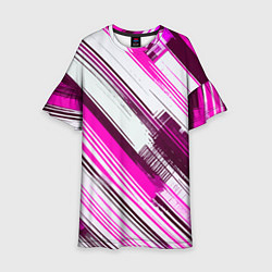 Детское платье Розовые диагональные полосы на белом фоне