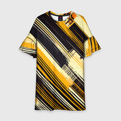 Детское платье Жёлтые диагональные полосы на чёрном фоне